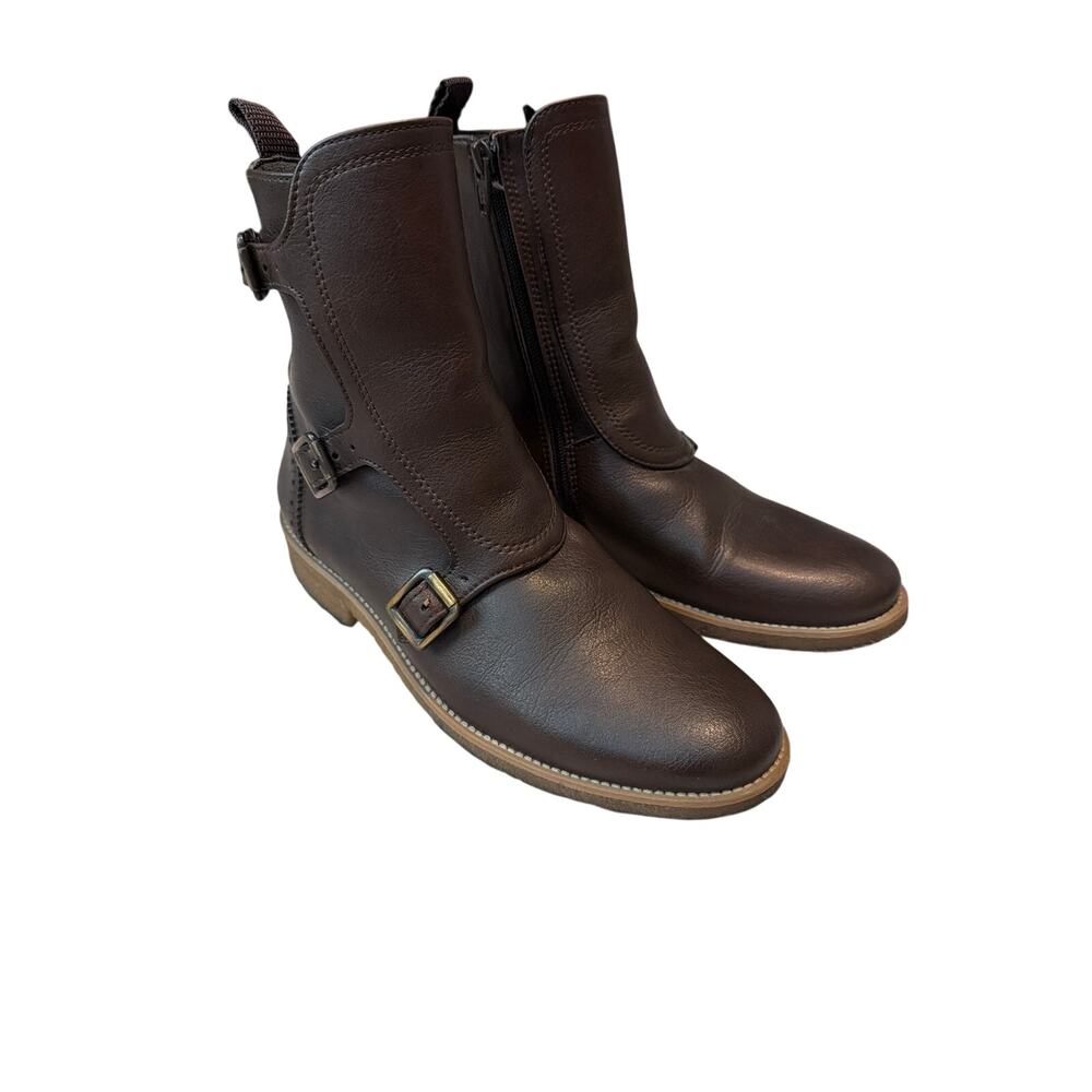 Brave Gentleman Brown Vegan Leather 3 Buckle Combat Boots EU 37 US 6.5